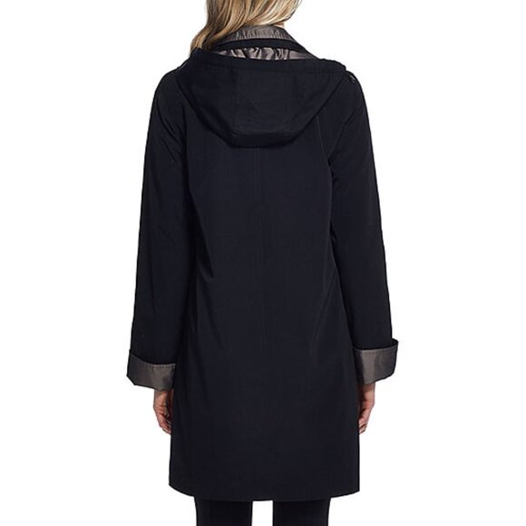 NWT Gallery Womens Trench Raincoat Sz Med Removable Hood Water Resistant Black - Picture 3 of 15